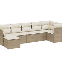 7-tlg. Garten-Sofagarnitur mit Kissen Beige Poly Rattan