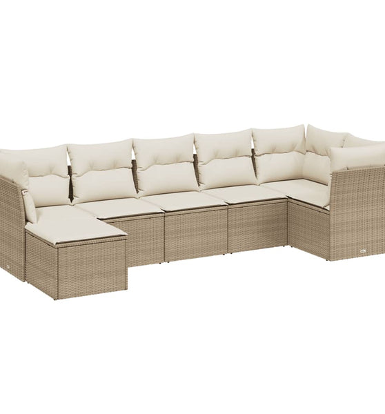 7-tlg. Garten-Sofagarnitur mit Kissen Beige Poly Rattan