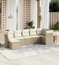 7-tlg. Garten-Sofagarnitur mit Kissen Beige Poly Rattan