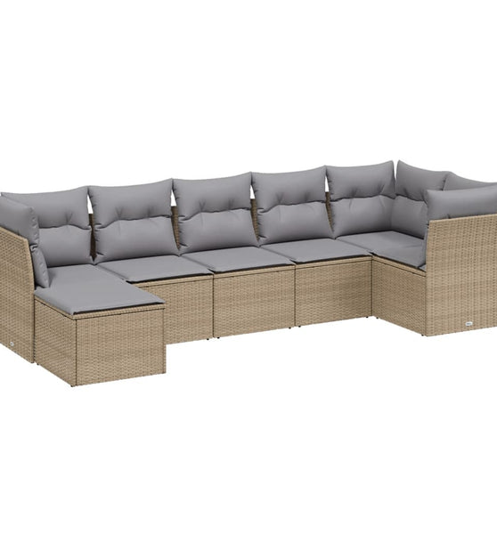 7-tlg. Garten-Sofagarnitur mit Kissen Beige Poly Rattan