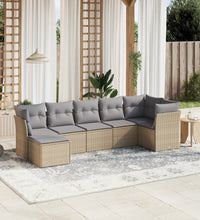 7-tlg. Garten-Sofagarnitur mit Kissen Beige Poly Rattan