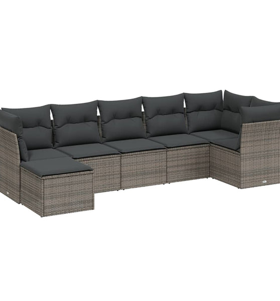 7-tlg. Garten-Sofagarnitur mit Kissen Grau Poly Rattan