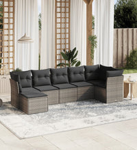 7-tlg. Garten-Sofagarnitur mit Kissen Grau Poly Rattan