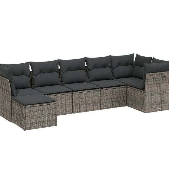 7-tlg. Garten-Sofagarnitur mit Kissen Hellgrau Poly Rattan