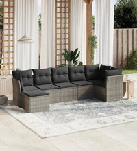 7-tlg. Garten-Sofagarnitur mit Kissen Hellgrau Poly Rattan