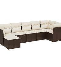 7-tlg. Garten-Sofagarnitur mit Kissen Braun Poly Rattan