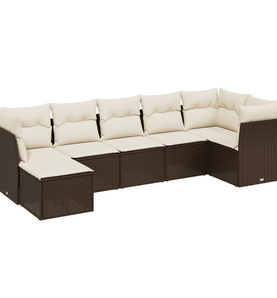 7-tlg. Garten-Sofagarnitur mit Kissen Braun Poly Rattan
