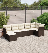 7-tlg. Garten-Sofagarnitur mit Kissen Braun Poly Rattan