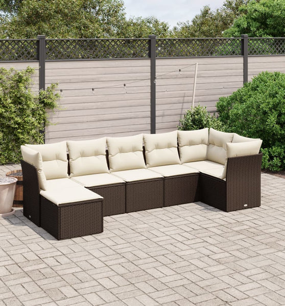 7-tlg. Garten-Sofagarnitur mit Kissen Braun Poly Rattan