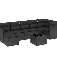 8-tlg. Garten-Sofagarnitur mit Kissen Schwarz Poly Rattan