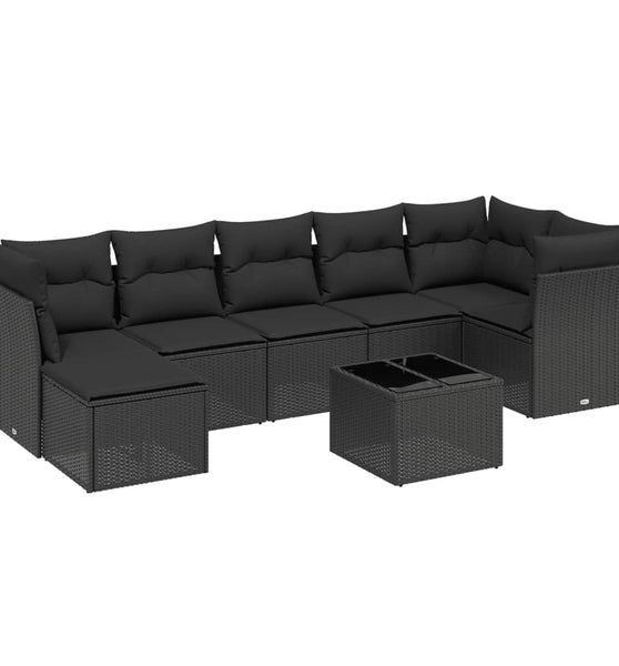 8-tlg. Garten-Sofagarnitur mit Kissen Schwarz Poly Rattan