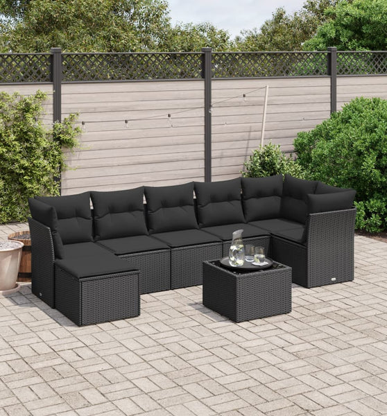 8-tlg. Garten-Sofagarnitur mit Kissen Schwarz Poly Rattan