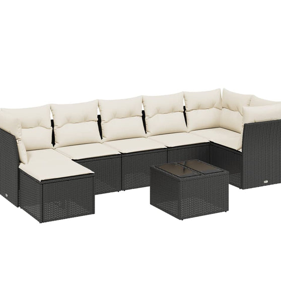 8-tlg. Garten-Sofagarnitur mit Kissen Schwarz Poly Rattan