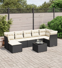 8-tlg. Garten-Sofagarnitur mit Kissen Schwarz Poly Rattan