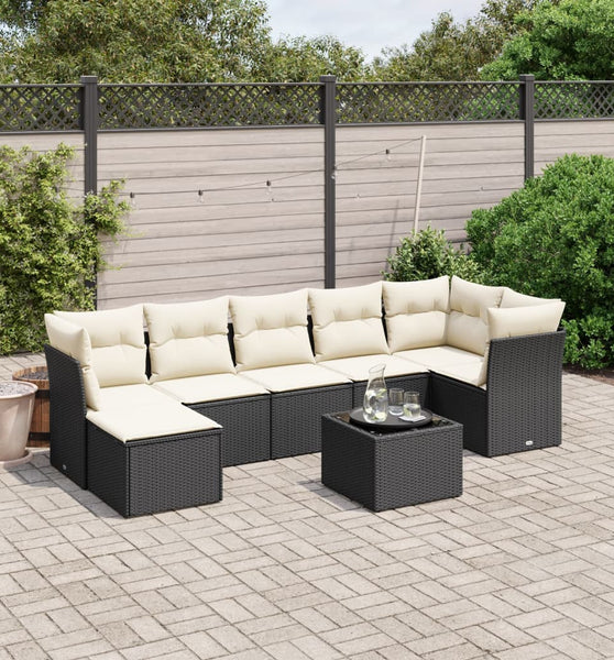 8-tlg. Garten-Sofagarnitur mit Kissen Schwarz Poly Rattan