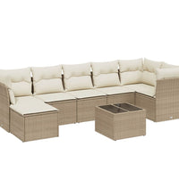 8-tlg. Garten-Sofagarnitur mit Kissen Beige Poly Rattan