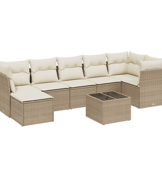 8-tlg. Garten-Sofagarnitur mit Kissen Beige Poly Rattan