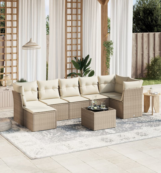 8-tlg. Garten-Sofagarnitur mit Kissen Beige Poly Rattan