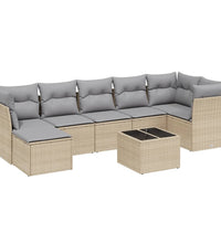 8-tlg. Garten-Sofagarnitur mit Kissen Beige Poly Rattan