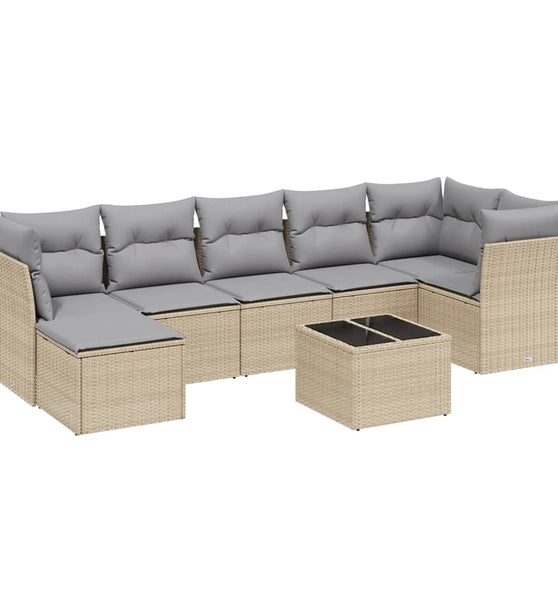 8-tlg. Garten-Sofagarnitur mit Kissen Beige Poly Rattan
