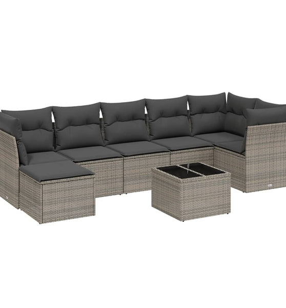 8-tlg. Garten-Sofagarnitur mit Kissen Grau Poly Rattan