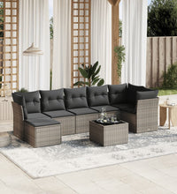 8-tlg. Garten-Sofagarnitur mit Kissen Grau Poly Rattan