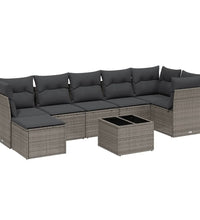 8-tlg. Garten-Sofagarnitur mit Kissen Hellgrau Poly Rattan