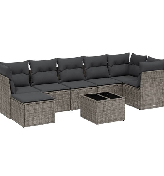 8-tlg. Garten-Sofagarnitur mit Kissen Hellgrau Poly Rattan