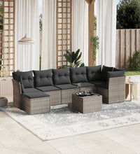 8-tlg. Garten-Sofagarnitur mit Kissen Hellgrau Poly Rattan