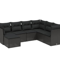 7-tlg. Garten-Sofagarnitur mit Kissen Schwarz Poly Rattan