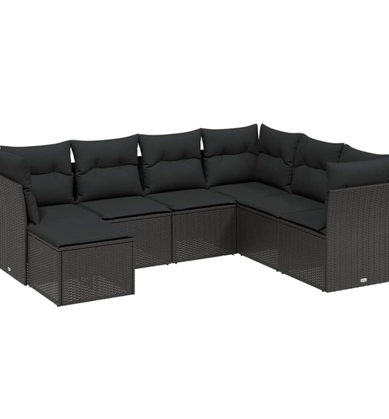 7-tlg. Garten-Sofagarnitur mit Kissen Schwarz Poly Rattan