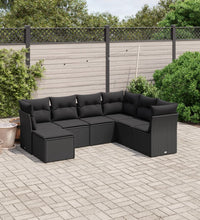 7-tlg. Garten-Sofagarnitur mit Kissen Schwarz Poly Rattan