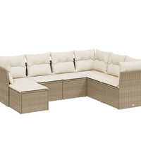 7-tlg. Garten-Sofagarnitur mit Kissen Beige Poly Rattan