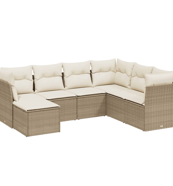7-tlg. Garten-Sofagarnitur mit Kissen Beige Poly Rattan