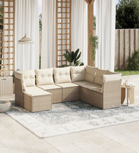7-tlg. Garten-Sofagarnitur mit Kissen Beige Poly Rattan