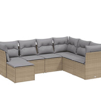 7-tlg. Garten-Sofagarnitur mit Kissen Beige Poly Rattan