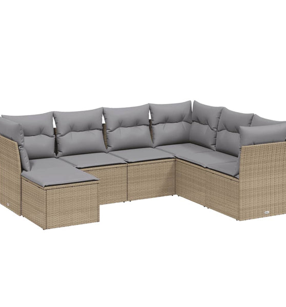 7-tlg. Garten-Sofagarnitur mit Kissen Beige Poly Rattan