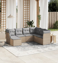 7-tlg. Garten-Sofagarnitur mit Kissen Beige Poly Rattan