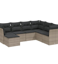 7-tlg. Garten-Sofagarnitur mit Kissen Grau Poly Rattan