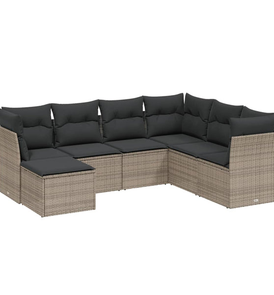 7-tlg. Garten-Sofagarnitur mit Kissen Grau Poly Rattan