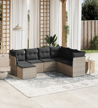 7-tlg. Garten-Sofagarnitur mit Kissen Grau Poly Rattan