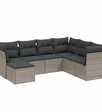 7-tlg. Garten-Sofagarnitur mit Kissen Hellgrau Poly Rattan