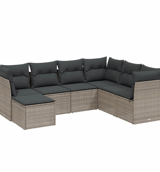 7-tlg. Garten-Sofagarnitur mit Kissen Hellgrau Poly Rattan