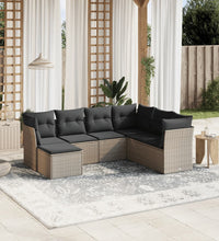 7-tlg. Garten-Sofagarnitur mit Kissen Hellgrau Poly Rattan