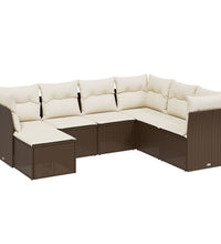 7-tlg. Garten-Sofagarnitur mit Kissen Braun Poly Rattan
