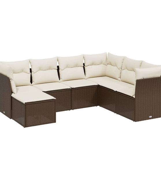 7-tlg. Garten-Sofagarnitur mit Kissen Braun Poly Rattan