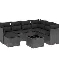 8-tlg. Garten-Sofagarnitur mit Kissen Schwarz Poly Rattan