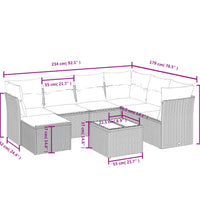 8-tlg. Garten-Sofagarnitur mit Kissen Schwarz Poly Rattan