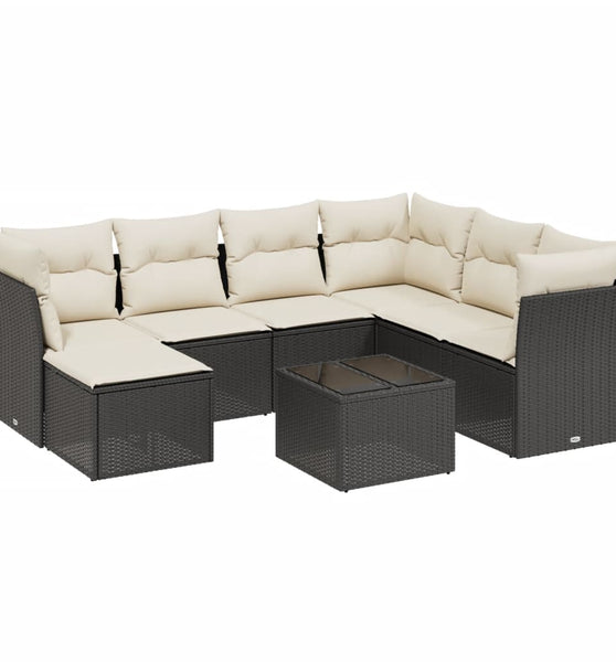 8-tlg. Garten-Sofagarnitur mit Kissen Schwarz Poly Rattan