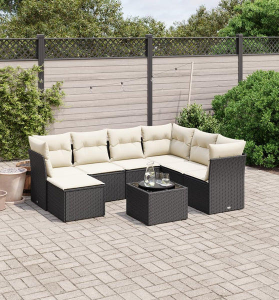 8-tlg. Garten-Sofagarnitur mit Kissen Schwarz Poly Rattan